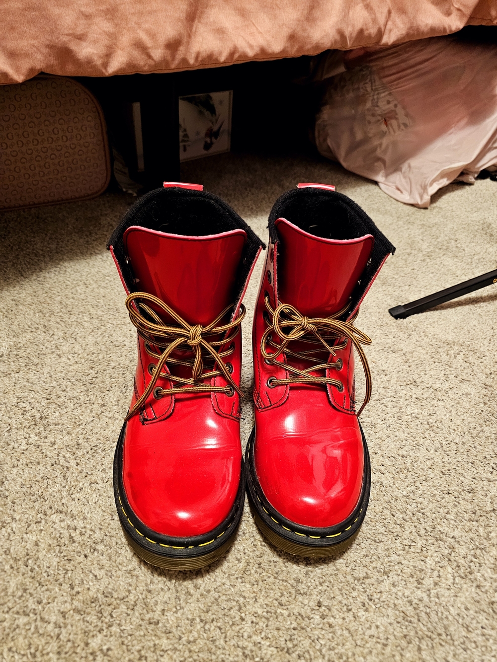 Women's Red Lace-Up Combat Boots